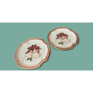 2 Fitz & Floyd Holiday Bells Christmas 2003 Canape Candy Cookie Serving Plates